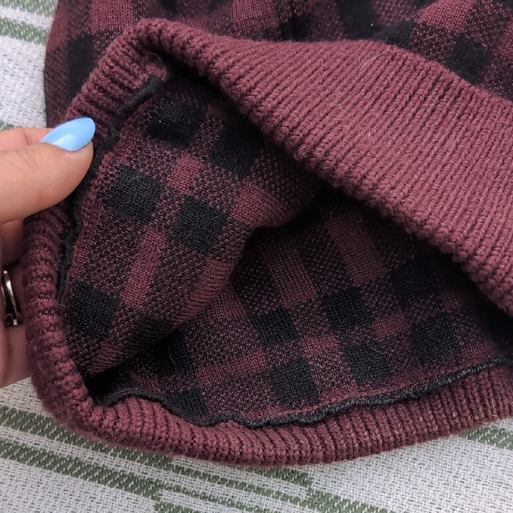 Coach Burgundy and Black Checkered Beanie - Picture 4 of 4
